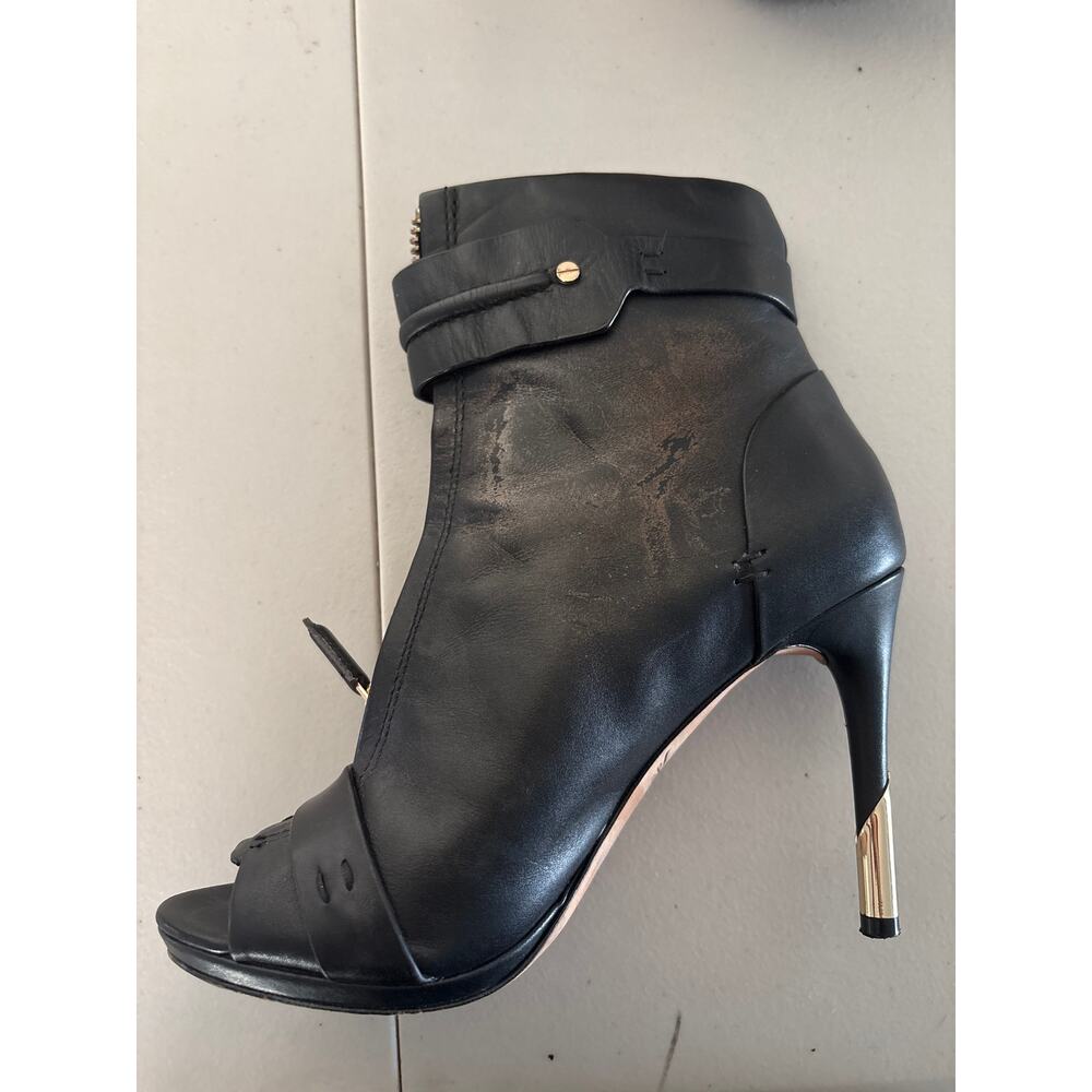 Rachel Roy Paxton Bootie Womens 6 Black Leather Peep Toe Gold Stiletto Heel Boot - Picture 6 of 12